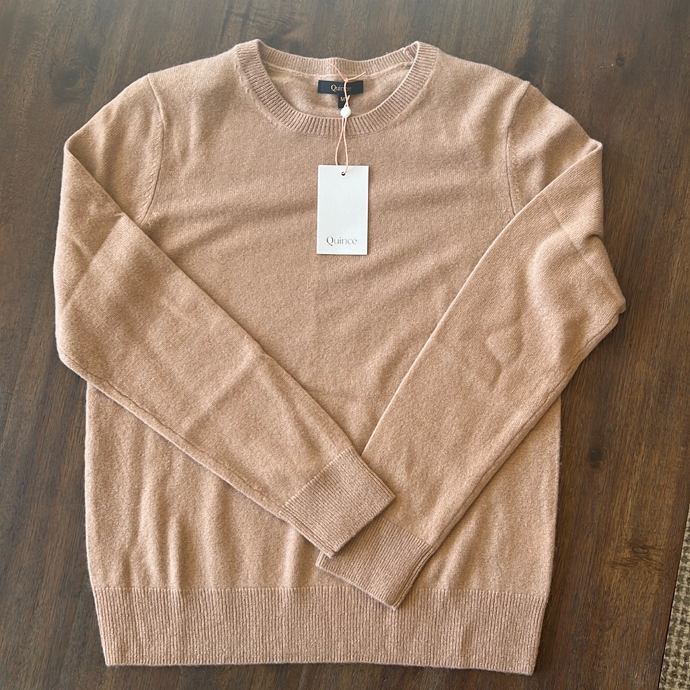 Quince Mongolian Cashmere Crew Neck Sweater, NWT, Size M, Color Camel